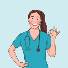 Fototapeta premium Illustration of Female Nurse with Stethoscope