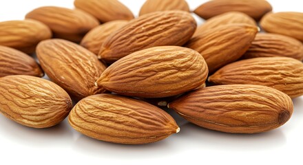 Closeup of almonds, isolated on the white background,