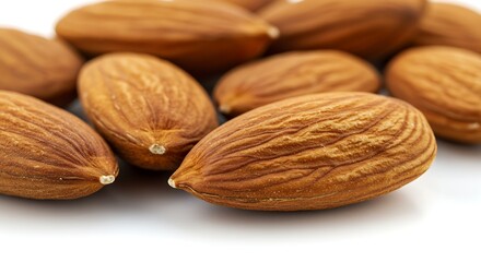 Closeup of almonds, isolated on the white background,