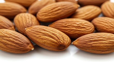 Closeup of almonds, isolated on the white background,