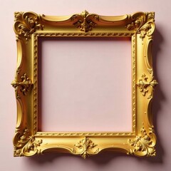 Blank ornate golden square frame, flat cutout , border, invitation