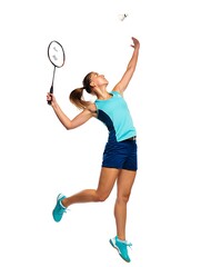 Female Badminton Player in Action woman plays badminton,