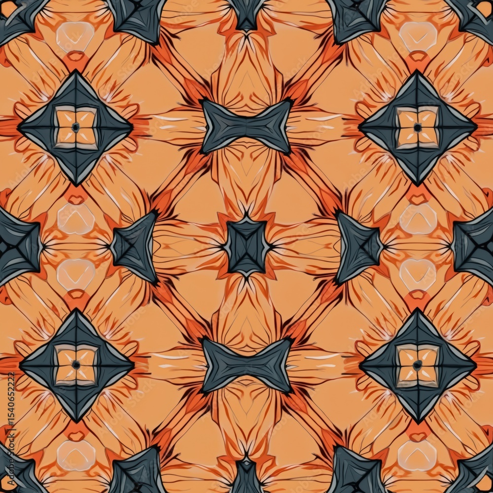 Poster Seamless abstract symmetrical wonderful pattern. Kaleidoscope pattern texture with floral motifs. Geometric kaleidoscope art design, ornamental mosaic, repeat background design for prints and textile.