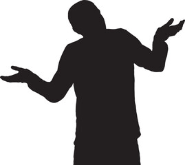 Vector; silhouette of a Waist and shoulders portrait of a man with a doubtful expression