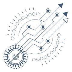 Abstract Blue Grey Circuit Board Technology Design with Arrows and Circular Elements