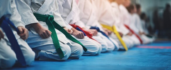 The disciplined students in traditional karate uniforms focusing on their training.