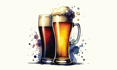 free drink, watercolor mugs of beer