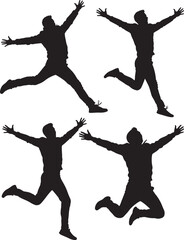 People jumping with happiness silhouette vector illustration