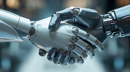 Robotic hands shaking in a close-up view.