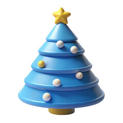 3d cartoon christmas tree blue and yellow isolated on transparent background