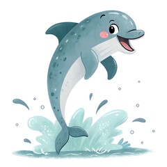 Naklejka premium Cute cartoon dolphin jumping out of water isolated on white background