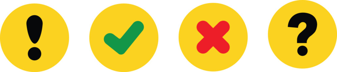 Obraz premium check mark icon button set. check box icon with right and wrong buttons and yes or no checkmark icons in green tick box and red cross. exclamation mark information icon.