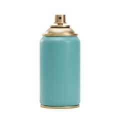 Metallic Teal Spray Paint Can with Golden Cap Isolated on PNG Background.