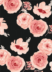 Big flowers pattern, upscale floral pattern. graphical textures floral, trendy colors pattern , flowers background with leaves. vector illustration.
