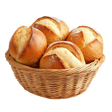 Bread in a basket isolated on transparent background