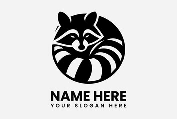 Stylized black and white raccoon logo design, encircled, perfect for branding.