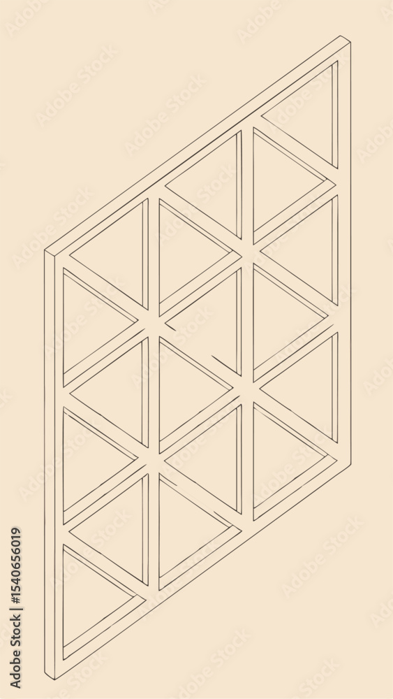 Poster isometric view of geometric triangular panel with lines for architectural design
