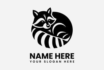 Stylized black and white raccoon logo design, encircled, perfect for branding.