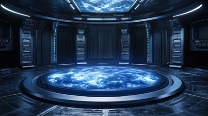 A Sci-Fi Teleportation Chamber with Blue Energy Core