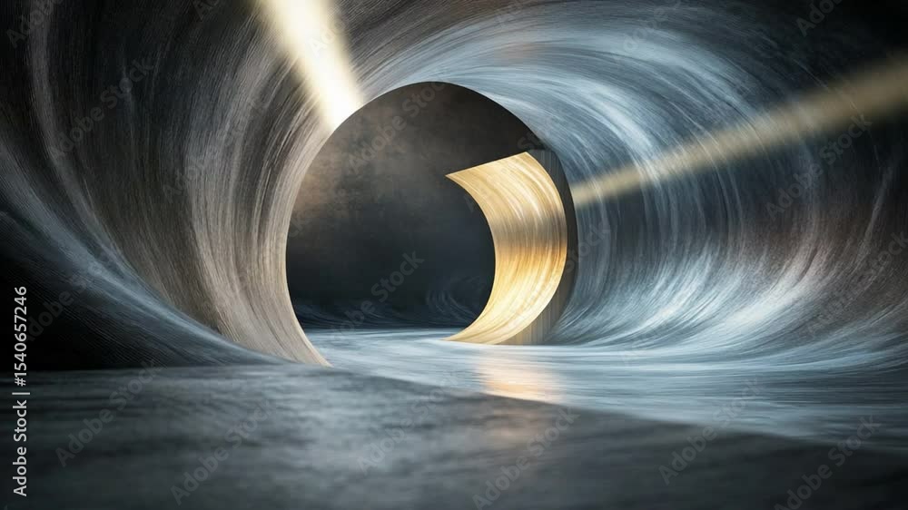 Poster Tunnel of Light: A captivating architectural tunnel, illuminated by beams of light, creates a mesmerizing play of shadow and form, transporting the viewer to a realm of futuristic elegance.