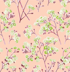 Floral seamless pattern with big flowers and Vector illustration.seamless floral watercolor pattern with garden pink, flowers roses, leaves, branches. Botanic tile, background.
