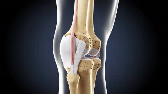 Human knee joint anatomy illustration medical diagram showing bone ligaments and tendons