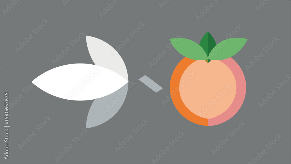 Poster modern minimalist illustration of a peach with geometric design elements and abstract forms