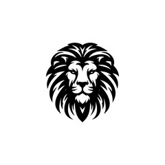 Stylized black and white graphic of a lion's head, bold design.