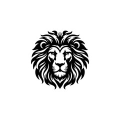 Majestic lion head, stylized black and white portrait, fierce expression, detailed mane.