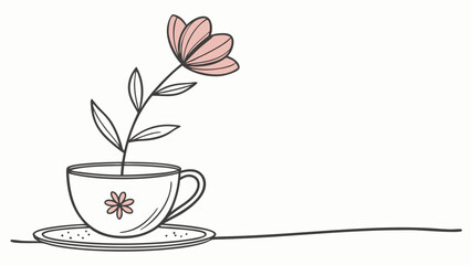 Simple line drawing of flower in teacup