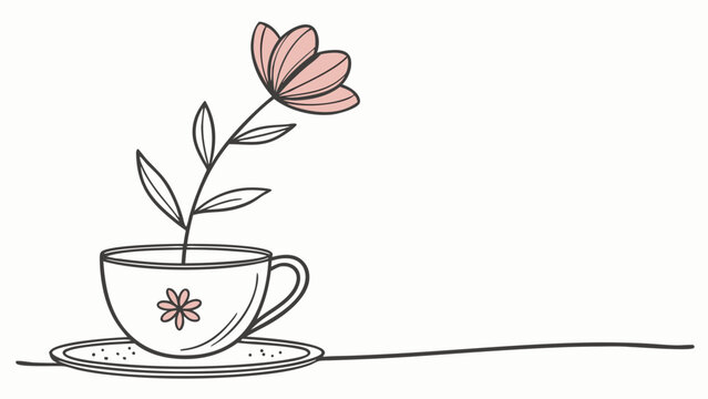 pink flower in teacup line art clip art preview