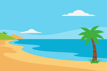 Tropical beach scene with palm tree and ocean