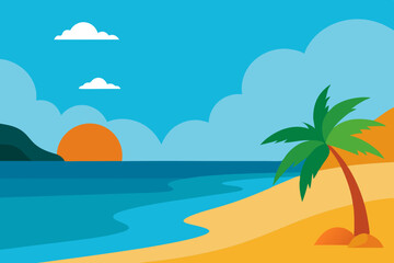 Tropical beach scene with palm tree and ocean