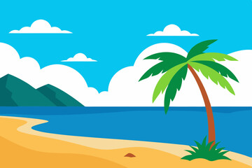 Tropical beach scene with palm tree and ocean
