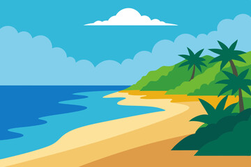 Tropical beach scene with palm tree and ocean