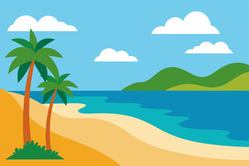Tropical beach scene with palm tree and ocean