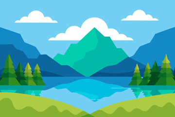 Serene mountain lake landscape illustration