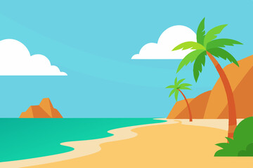 Tropical beach scene with palm tree and ocean