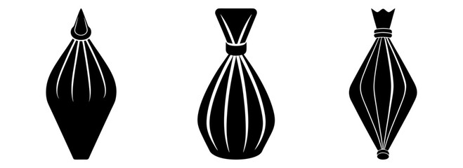 Three decorative tassel designs in black and white vector illustration silhouette