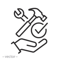 warranty service icon, best services, technical assistance, carrying out repair work, thin line symbol on white background, editable stroke vector illustration eps10