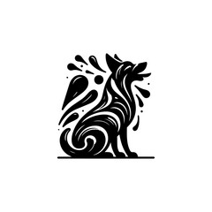Fototapeta premium Abstract stylized illustration of a seated dog, adorned with flowing, liquid-like patterns.