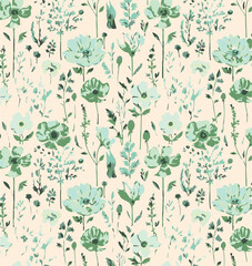 Floral seamless pattern with big flowers and Vector illustration.seamless floral watercolor pattern with garden pink, flowers roses, leaves, branches. Botanic tile, background.