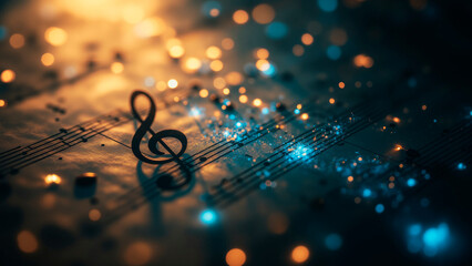 Ethereal Musical Particles on Aged Parchment in Soft Moonlight