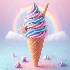 Magical unicorn ice cream cone rainbow dreams