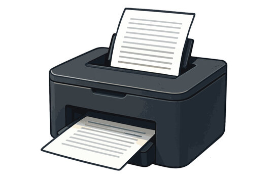 illustration of a printer with documents printing