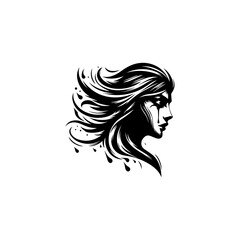 A monochrome illustration of a woman's profile with flowing hair and tears.