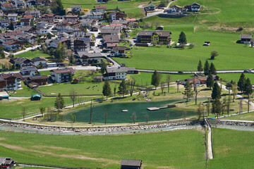 Kampl, Austria - April 19, 2025 - a small town in an alpine valley at Easter time
