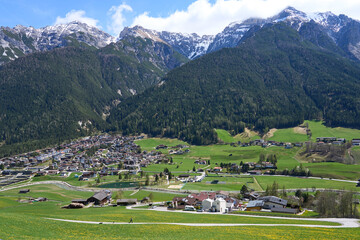 Kampl, Austria - April 19, 2025 - a small town in an alpine valley at Easter time