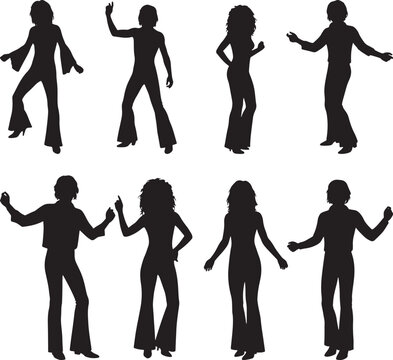70s disco dancer pose silhouette vector illustration