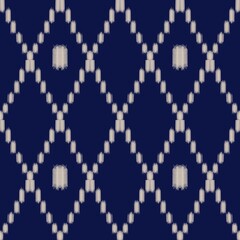 Seamless ikat pattern that combines simple geometric embroidery, suitable for graphic art, carpet design, wallpaper, gift wrapping and clothing.